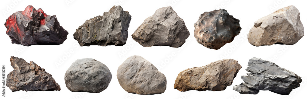 Sticker rock stones png element set on transparent background