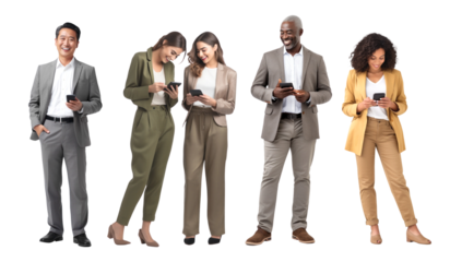 Business people using smartphone png element set on transparent background