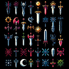 Diverse Collection of RPG Pixel Art Swords