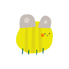 Cute jungle, rain forest composition, postcard with funny hand drawn doodle bee, insect, bumblebee. Wild nature, mossy forest, wood t shirt print, cover, template, banner, poster, print.