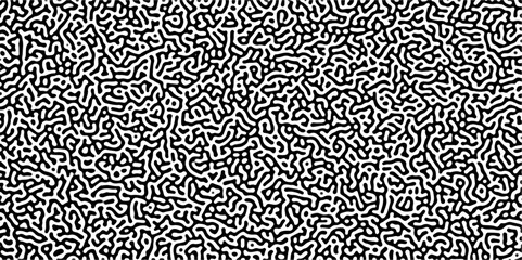 Turing reaction diffusion monochrome seamless pattern with chaotic motion .Linear design with biological shapes. Organic lines in memphis. abstract turing organic wallpaper background .