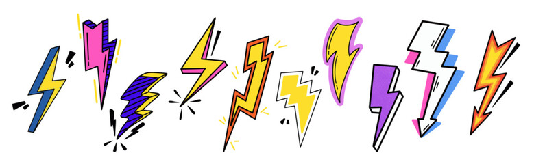 Obraz premium Planche d'éclairs style cartoon en couleur