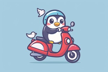 a cartoon penguin riding a scooter