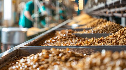 A roll of paper is being printed on in a factory