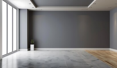 Empty minimalist room with gray wall on background