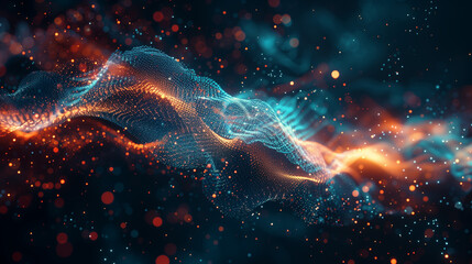 Digital background perfect for tech processes, neural networks, artificial intelligence, data transfer and encryption, digital archives, sound and graphic presentations, science, education, etc