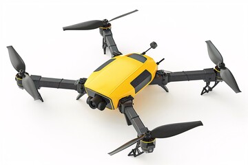 a yellow drone with black propellers