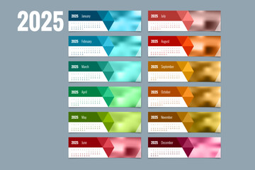 Calendar planner for 2025. Vector Stationery Design Print 2025 Template with Place for Photo, Your Logo and Text. Calendar design 2025