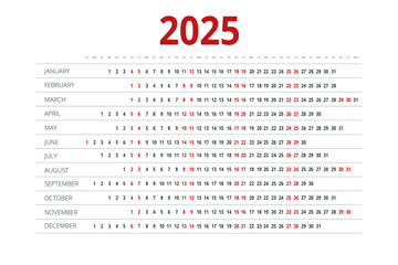 Calendar planner for 2025. Vector Stationery Design Print 2025 Template with Place for Photo, Your Logo and Text. Calendar design 2025