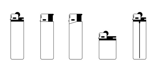 Cartoon plastic gas cigarette lighter icon. Lighters logo. For Flaming cigarette lighter. Fire symbol or logo. Smokers tools. Cigar, tobacco tool. Pocket lighter fire.