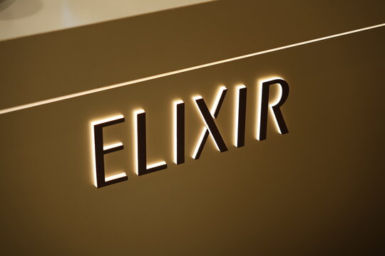 Jeju, South Korea-May 24th 2024: Elixir store brand logo sign close up. Skincare brand