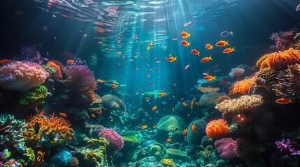 An underwater coral reef teeming with marine life. AI generate illustration