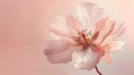 A poignant mineral flower against a soft blush pink background, evoking feelings of tenderness, compassion, and love. The delicate, pastel tones of the backdrop enhance the flower's delicate beauty,