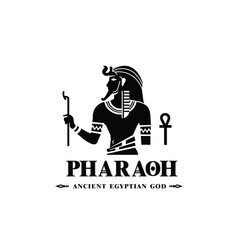 Silhouette of ancient egyptian god pharaoh, middle east king with crown and death symbol