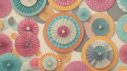Round fan pattern color on geometric abstract background. .