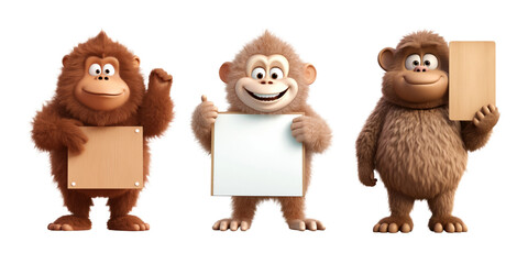 Fototapeta premium Monkey character holding board png on transparent background