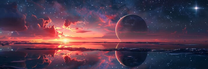 Stunning Space Sunset over Alien Planet