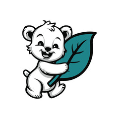 Cute Baby Bear Hugging Leaf EPS Vector - Perfect for Children's Books and Educational Materials