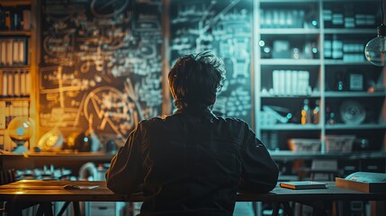 Obraz premium Double exposure of a professor lecturing with mathematical equations in the background, highlighting the concept of high education