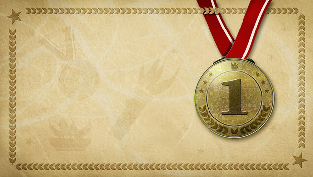 Blank certificate with gold medal and sports drawings