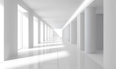 Empty white hall. Vector illustration. 