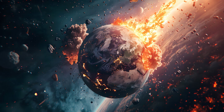 Ilustraci&oacute;n del fin del mundo el planeta tierra explotando por guerras o calentamiento global