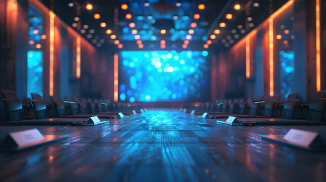 Modern City Hall Meeting: Integration of Traditional Townhall with Digital Screens   Perfect for Tech and Corporate Ads