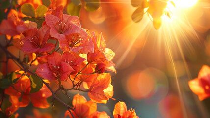 Heat atmosphere orange bougainvillea sunset rays