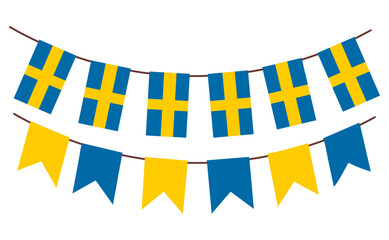 swedish flags garland, bunting garland, vector illustration, isolated on white