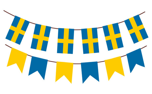 swedish flags garland, bunting garland, vector illustration, isolated on white