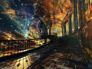  A virtual art gallery in the metaverse, featuring digital artworks displayed in an immersive environment. 