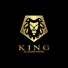 Amazing Elegant Design Golden Lion King Vector Logo Template. Lion head vector illustration.
