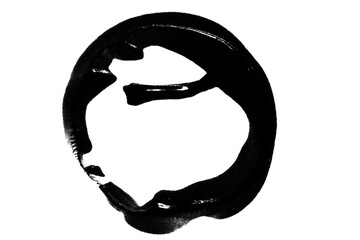 a smear or imprint of black paint in the form of a circle on a blank background