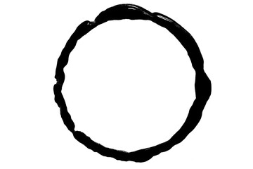 a smear or imprint of black paint in the form of a circle on a blank background