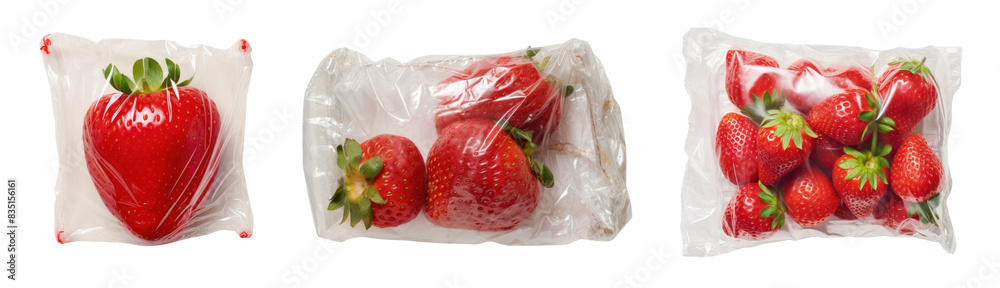 Poster Plastic wrapping over a strawberries strawberry fruit plant set