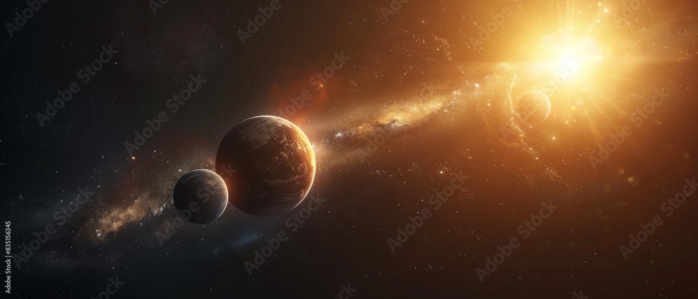 Wall mural a view of the solar system with the sun in the background