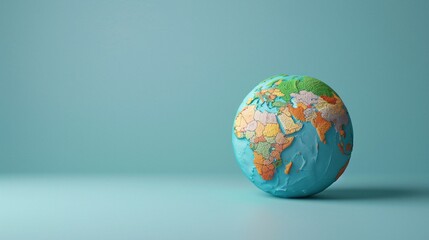 3D Globe with Detailed Map on Blue Background
