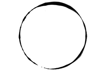 a smear or imprint of black paint in the form of a circle on a blank background