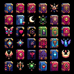 Obraz premium Pixel Art RPG Magical Books Sprite Sheet