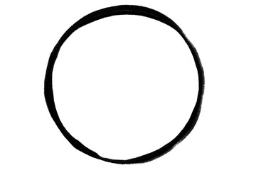 a smear or imprint of black paint in the form of a circle on a blank background
