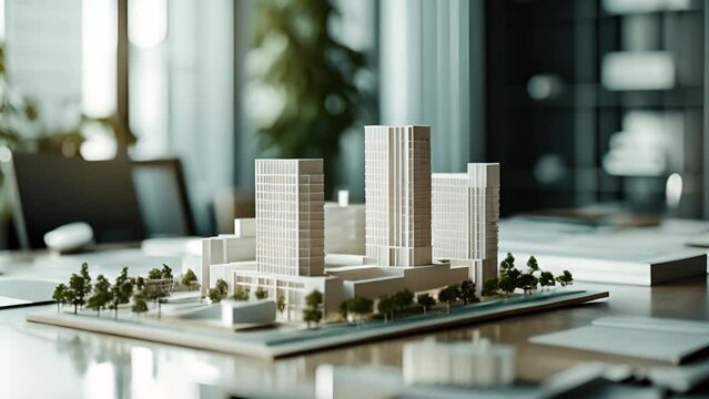 Architects Discussing Scale Model Project in Office