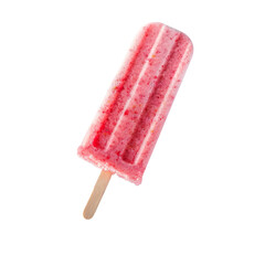 Front view of single Strawberry Kulfi Stick levitating in the air, isolated on a white transparent background