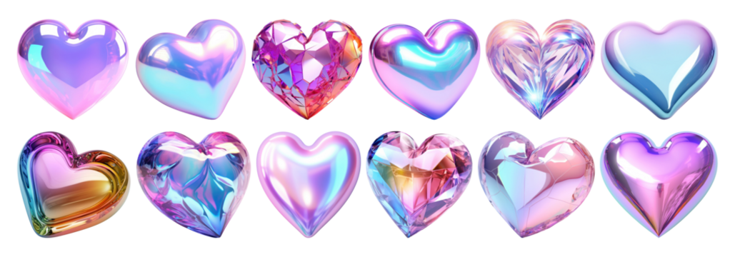 3D iridescent heart shape set