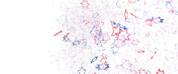 Festive background with confetti in the shape of stars in the color of the American flag.