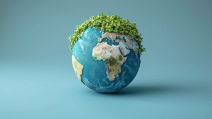 Fototapeta premium A 3D rendering of Earth with lush green foliage on top, symbolizing environmental conservation and sustainable living. 3D Illustration.