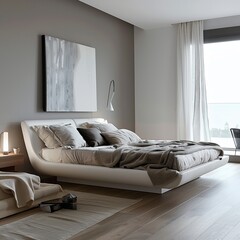 Indulge in modern elegance with this European bedroom showcasing sleek minimalist furniture, soft ambient lighting, and contemporary decor accents, creating a serene
