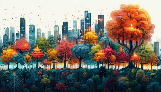 Financial Wellness Ecosystem, vibrant ecosystem with interconnected elements like savings, investments, and debt management.