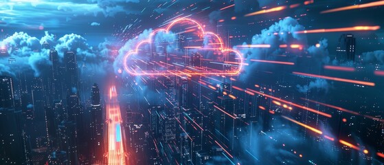 Concept Cloud Technology,, Cloud Computing Empowering Scalable.