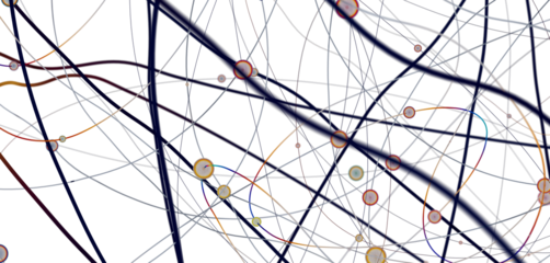 Big data visualization. Network connection structure with chaotic distribution of points and lines. 3D rendering.