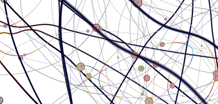 Big data visualization. Network connection structure with chaotic distribution of points and lines. 3D rendering.